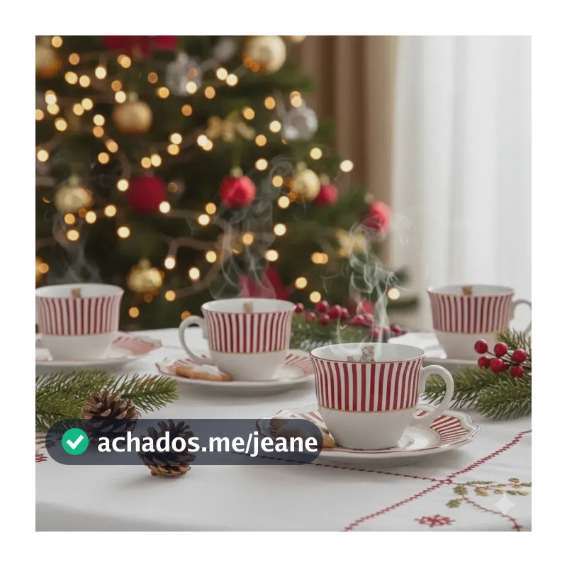 Conjunto 6 Xícaras De Chá Com Pires Cerâmica Vermelho Filete Vermelho
