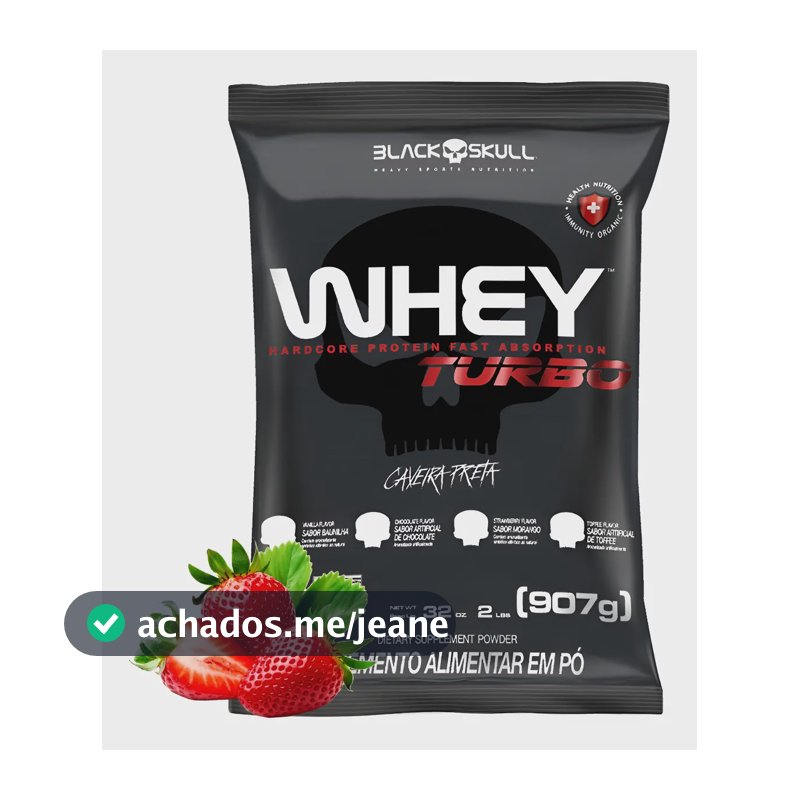 Super Whey Protein Turbo Hipercalórico Black Skull Pharma Proteina Maltodextrina Refill Sabor Morango