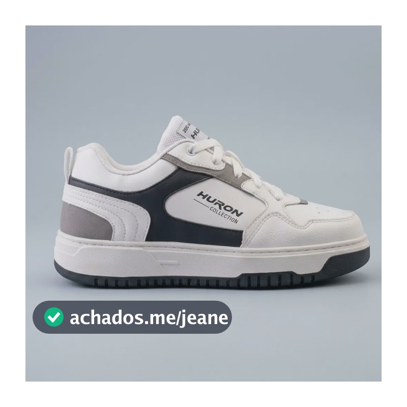 Tenis Casual Masculino Huron Branco Preto Liso 37 Br