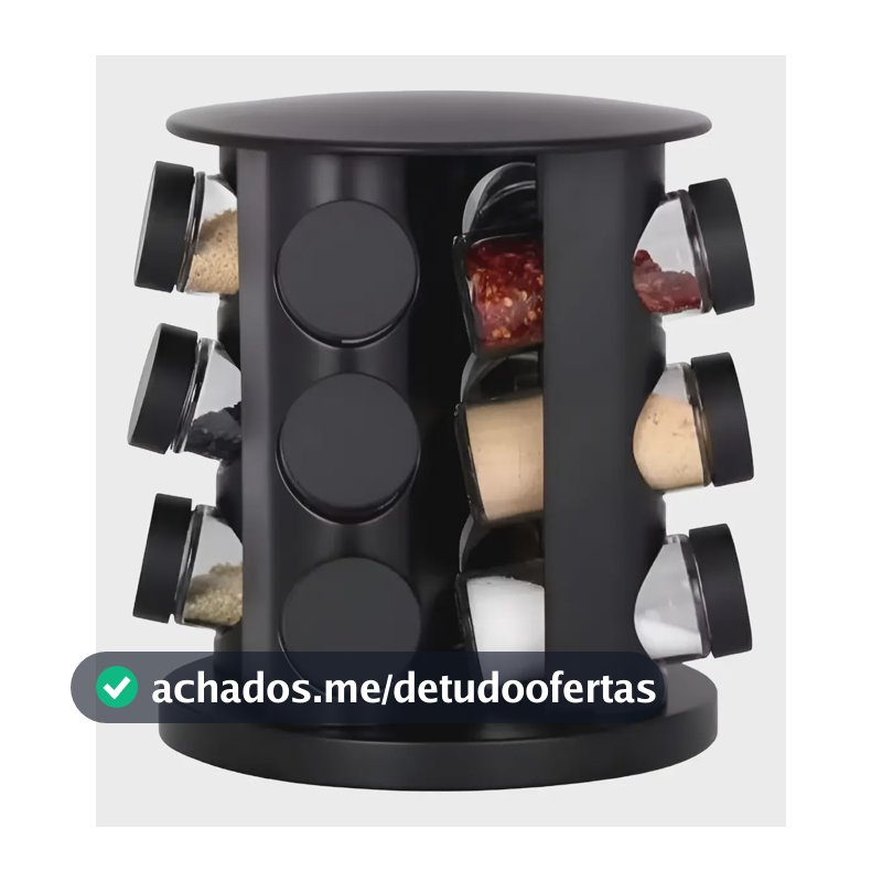 Porta Condimento Temperos Giratório 9 Potes Vidro Com Tampa Cor Preto
