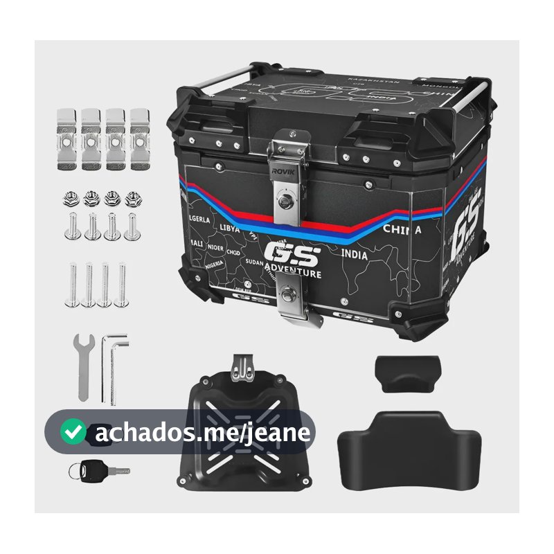 Baú  Moto Top Case Traseiro 45 L Com Suporte Encosto Trava Preto