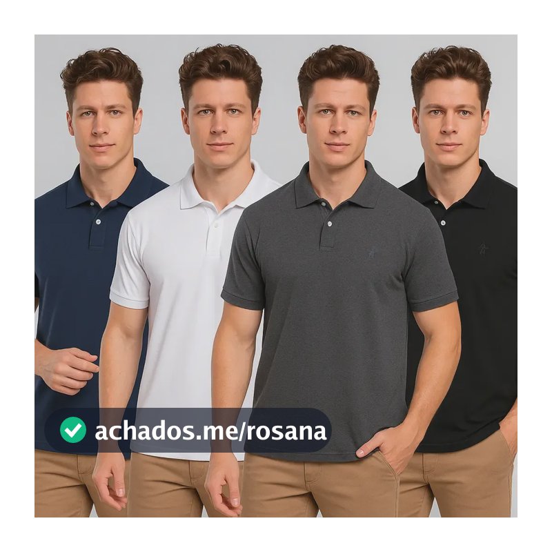 Kit 4 Camisa Polo Piquet Masculina Confortável Premium Preto-branco-marinho-cinza Piquet G