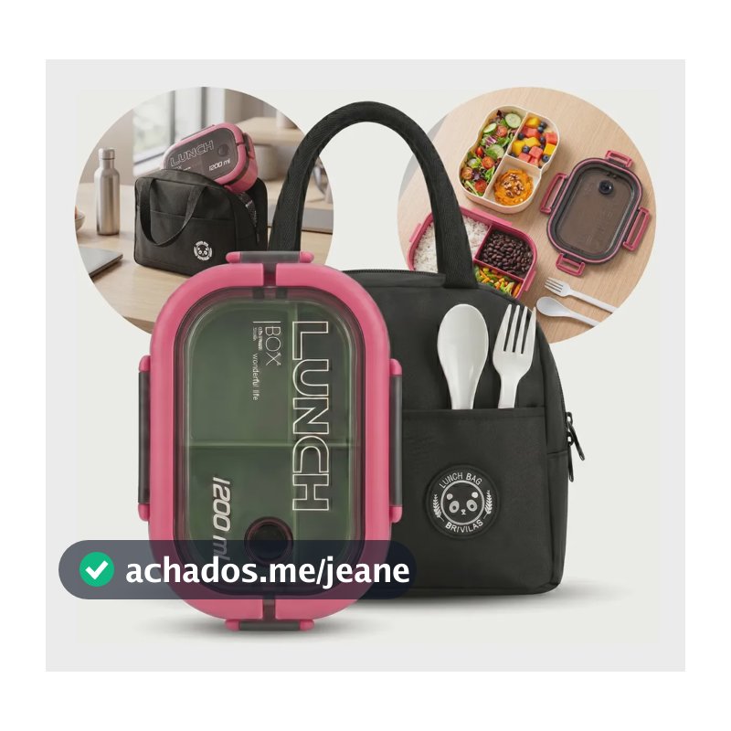 Kit Marmita Com Divisória E Talheres E Bolsa Térmica Fitness Rosa