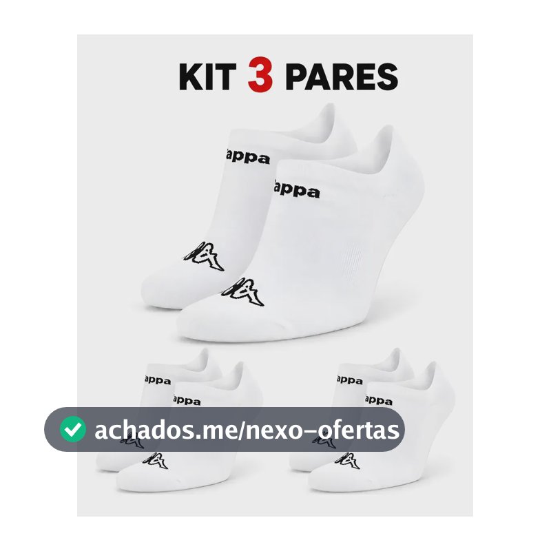 Kit 3 Pares Meias Kappa Sapatilha Soquete Invisível Original Branco 34-38