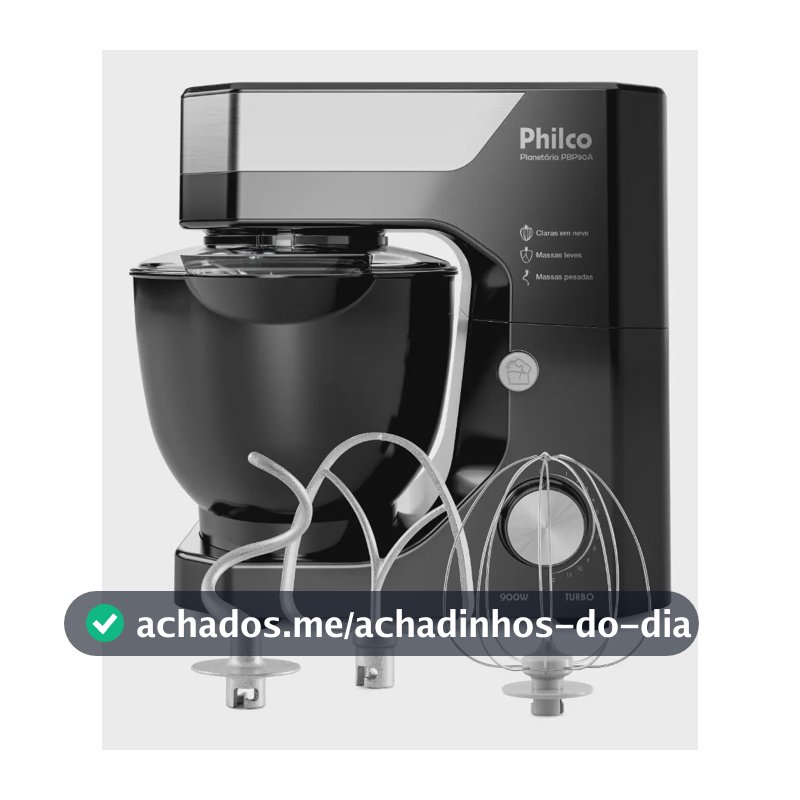 Batedeira Planetária Philco 900W 5L Preta 12 Velocidades Turbo PBP90A