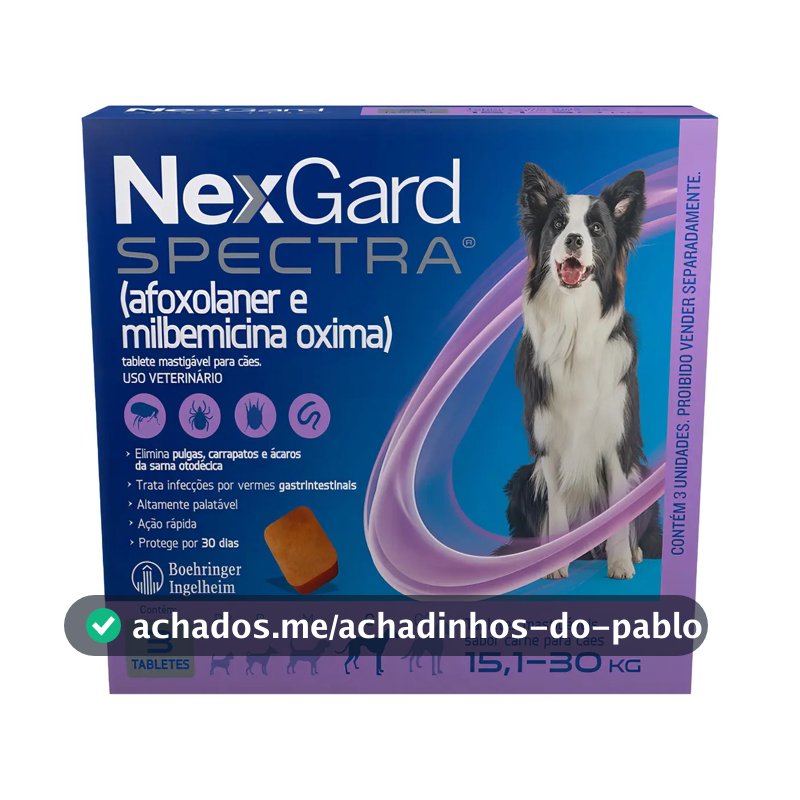 NexGard Spectra 3 Tabletes 15,1-30kg Antipulgas,Carrapatos e Vermes intestinais