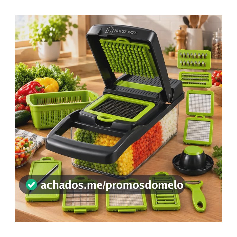 Cortador Fatiador Ralador De Legumes Frutas Vegetais Triturador Picador Manual 16 Peças para Cozinha Mandolin Inox HOUSEWIFE