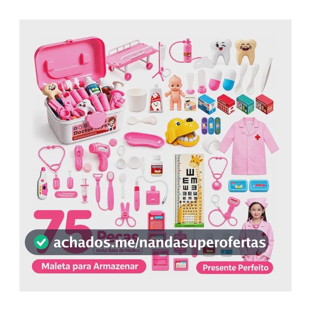 Kit Médico Maleta Doutora Brinquedo Infantil Menina 75pcs Rosa