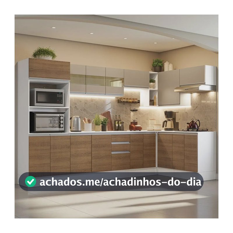 Armário De Cozinha Completa De Canto Madesa Smart 100% Mdf Cor Branco/Rustic/Crema