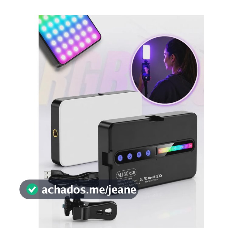Luz De Preenchimento Led Rgb Para Foto Vídeo Recarregável Iluminador Portátil Retangular Ring Light