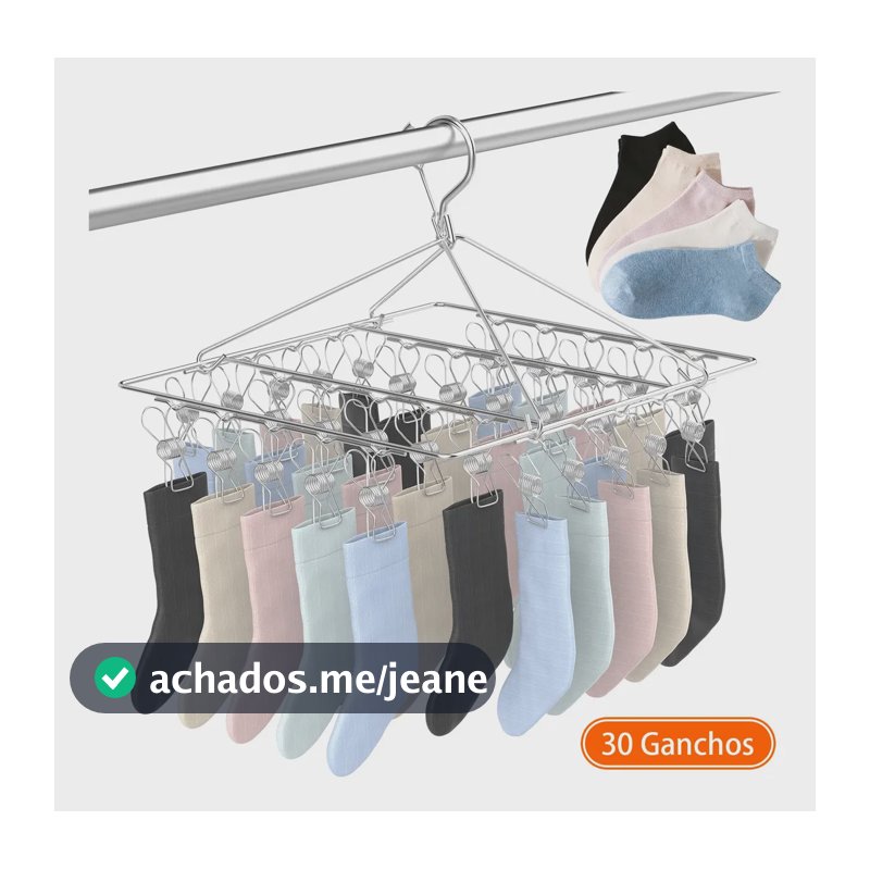 Varal de Secagem para Meias e Roupas Íntimas de Aço Inoxidável com 30 Ganchos