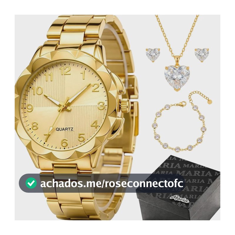 Relogio Feminino Prova Dagua Banhado + Colar + Pulseira Dourado
