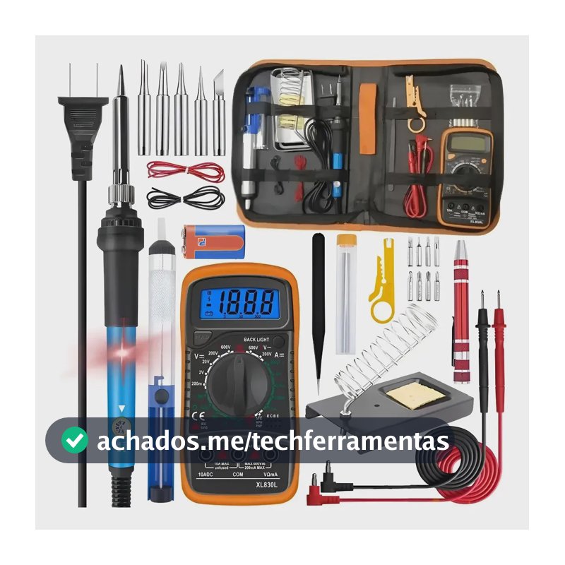 Kit Ferro Solda Soldador Estanho Multímetro Ajustável 60w,Kit De Ferro De Solda Elétrico De Temperatura Ajustável Por