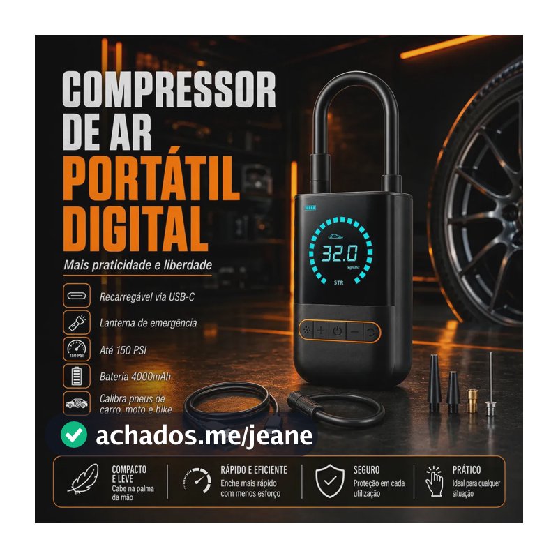Compressor Calibrador De Pneus Calibrador B&G Portátil Mini Digital Carro Bike Sem Fio Cor Preto