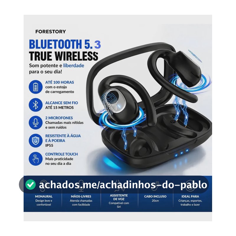 Fone de Ouvido Bluetooth Sem Fio 5.3 X5 OWS Open Ear Esportivo com Gancho Fone Bluetooth TWS Display Microfone HD Grave Potente fones ouvido original HiFi para Academia Corrida Android iPhoneFORESTORY