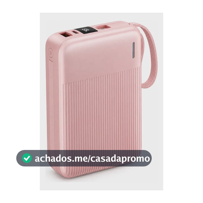 Basike Carregador Portátil Power Bank 20000mah Turbo 22.5w Rápido Com Cabo USB Tipo-C Saída 12V Output Para iPhone 18 Pro Max Duo Samsung Galaxy S26 Ultra Xiaomi Motorola Anatel Viagem B201B - Rosa
