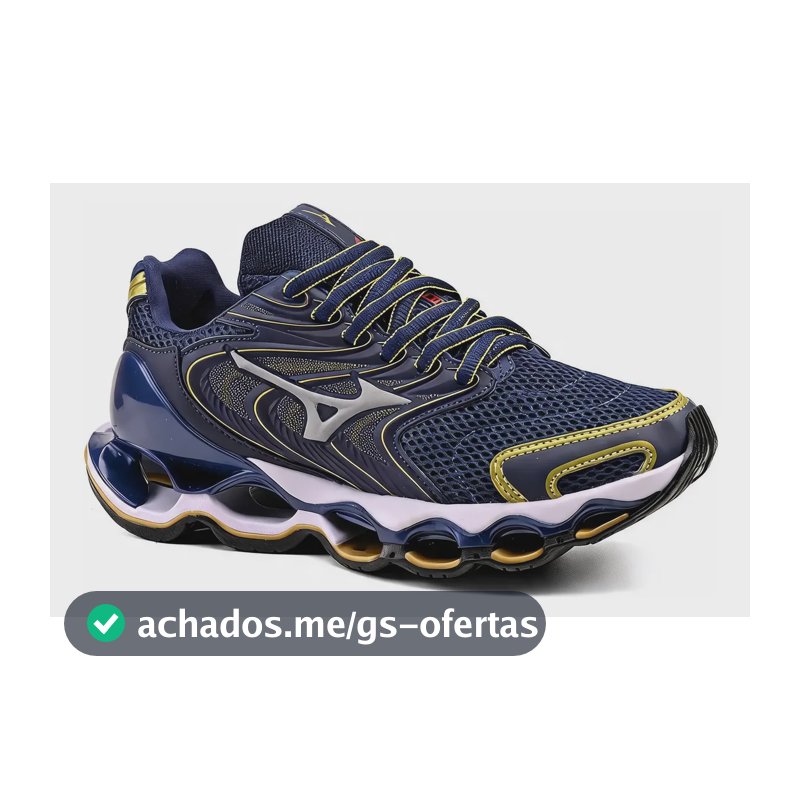Tênis Masculino Mizuno 12s Caminhada Macio Wave Oferta Marinho/dourado 41 Br