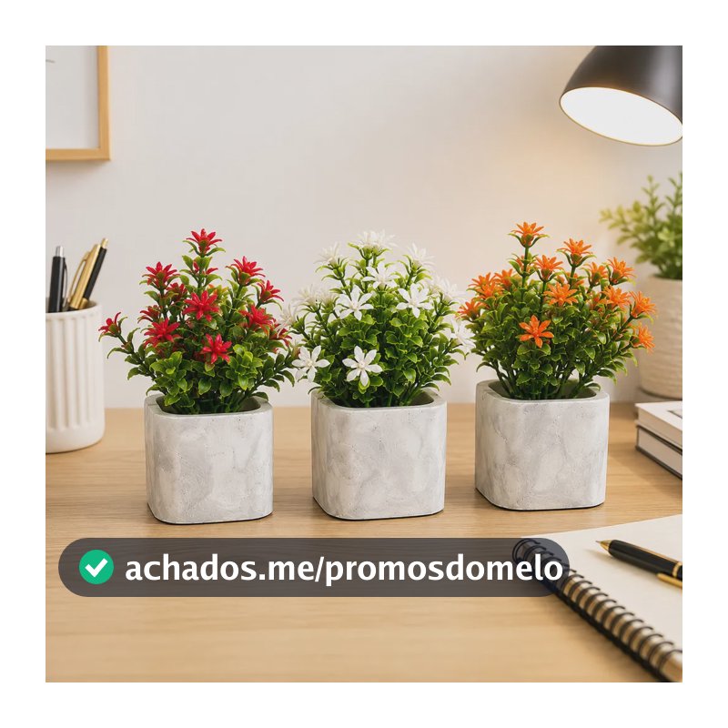 Vasos De Gesso Com Plantas Artificiais Artesanal Luxo Marmor Cinza Com Branco