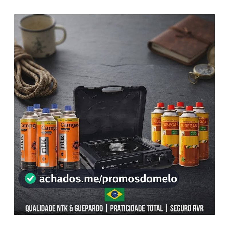 Kit Fogareiro Fogão Portátil Pesca Camping +4un Refil Carga