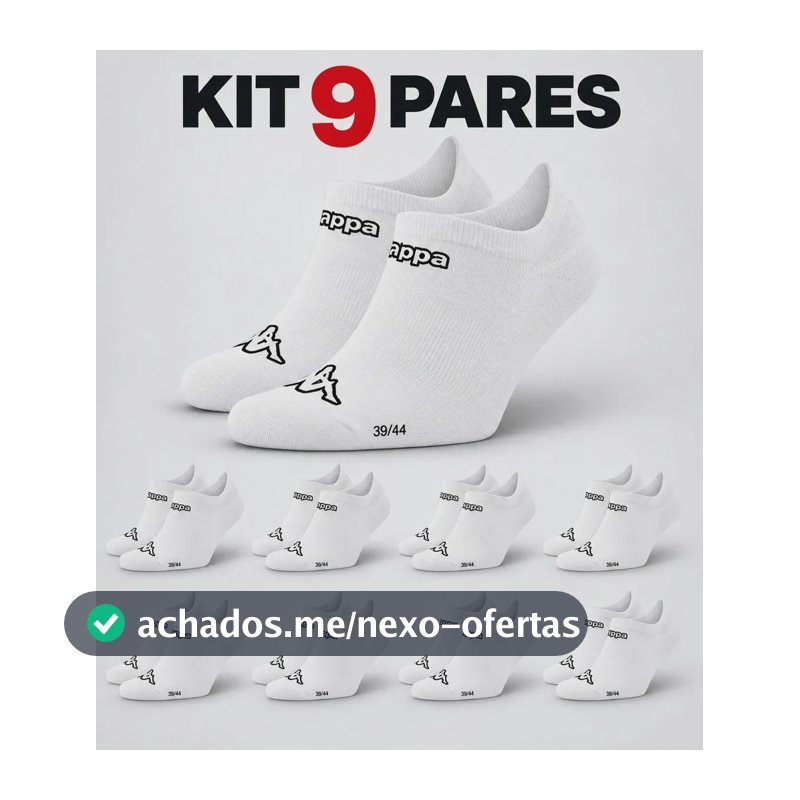 Kit 9 Pares Meias Kappa Sapatilha Soquete Invisível Original Branco 38-43