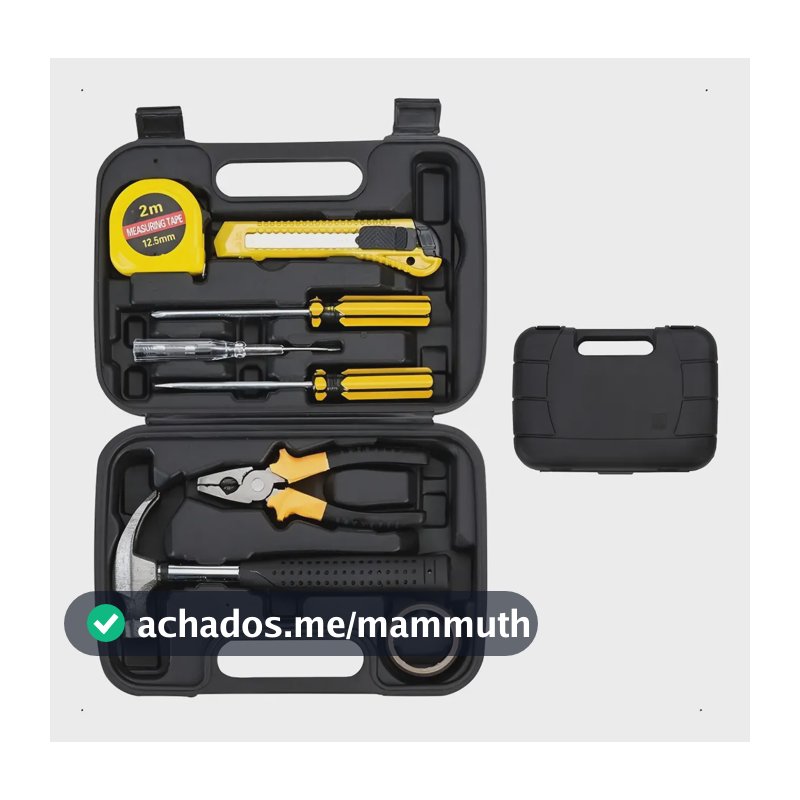 Kit Maleta Ferramenta 8 Peças Phillips Fenda Alicate Martelo Preto