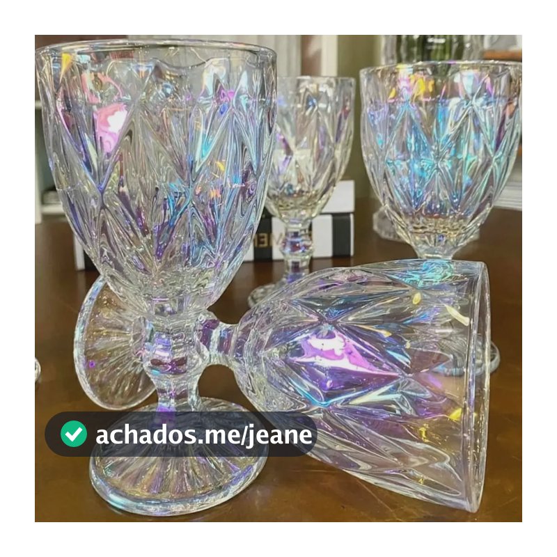 Jogo 6 Taça Vidro Decorado Textura Diamante Grossa 330 Ml Cor Raibow - Efeito Colorido