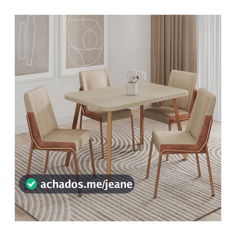 Conjunto Sala De Jantar 4 Cadeiras San Lorenzo Carraro Petra e Rosê