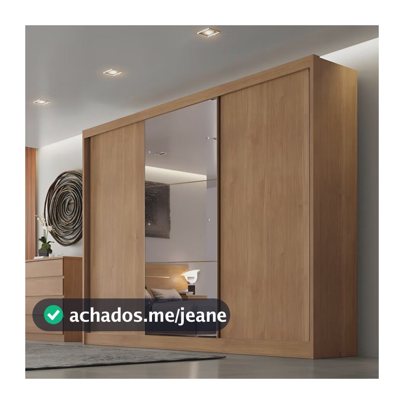 Guarda Roupa Casal Horizonte Cumaru 3 Portas Correr Espelho MDF