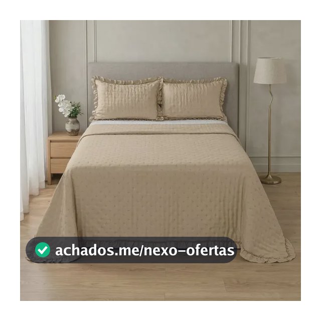 Colcha Cobre Leito 3 Peças Percal 200 Fios Com Babado Floral Queen Bege