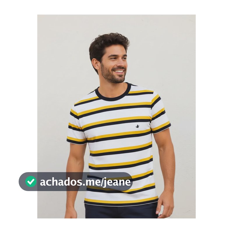 Camisa Masculina Brooksfield Casual Lançamento 2026 Branco Com Amarelo Listrado M