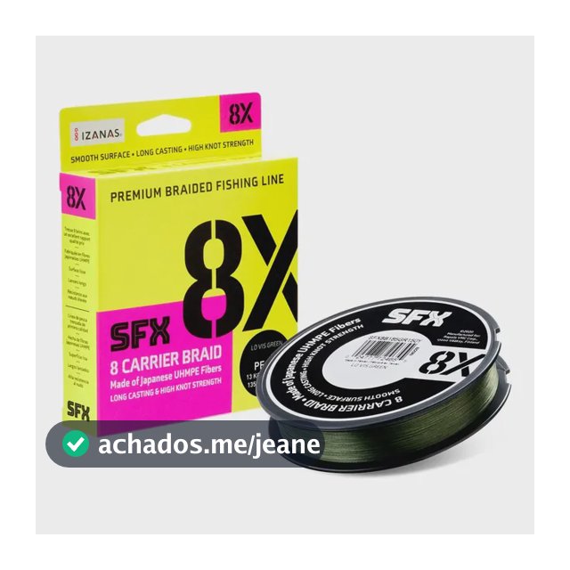 Linha de Pesca Multifilamento Sufix SFX 8X 0.205mm 270m Verde Resistência 16.5kg