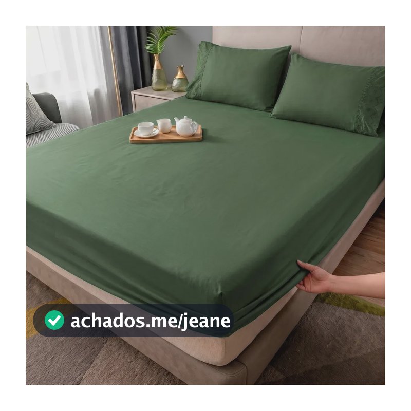 Jogo De Lençol Casal Queen 3 Peças Bordado Lese Hotel Liso Verde-escuro Liso/bordado