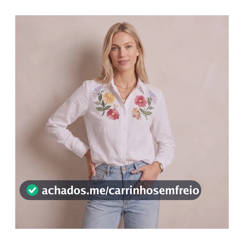 Camisa Feminina Flores Primavera Verão Nova Coleção Gisele Branco Gg