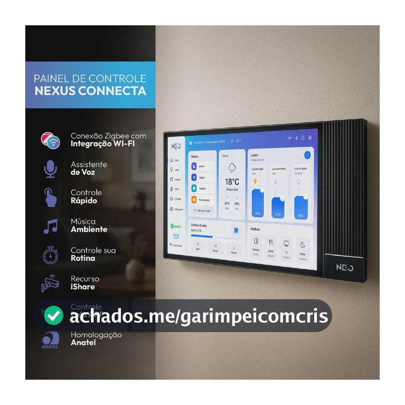 Painel Central Inteligente Wifi Com Hub Zigbee Nexus Connecta 8 Smart Life Tuya Com Alexa e Google Bivolt Neo Avant