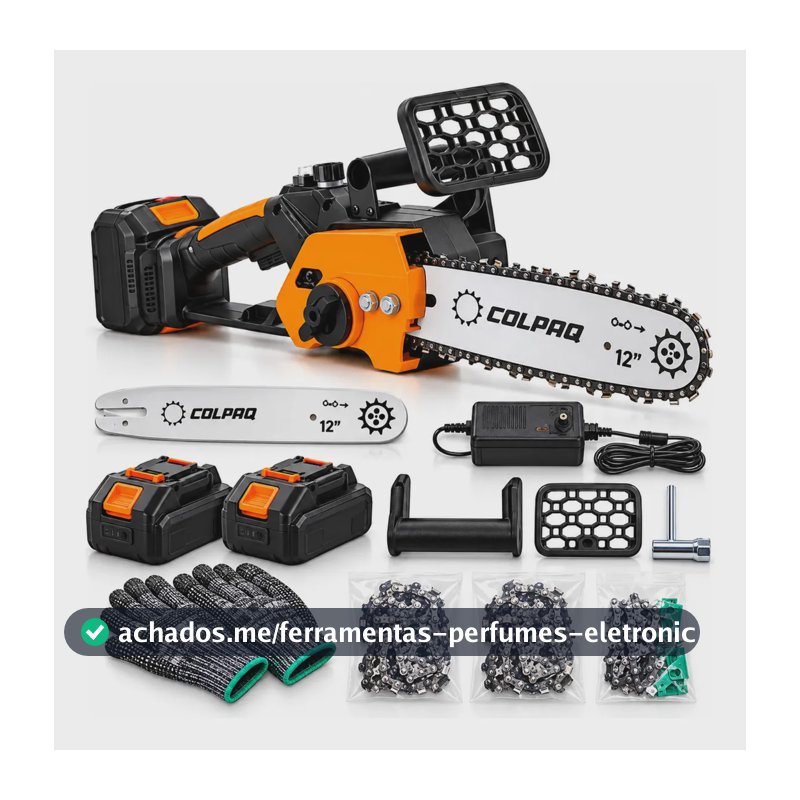 Moto Serra Elétrica 12 Polegadas 2 Baterias E 3 Correntes Portátil Recarregável Profissional Marca Colpaq