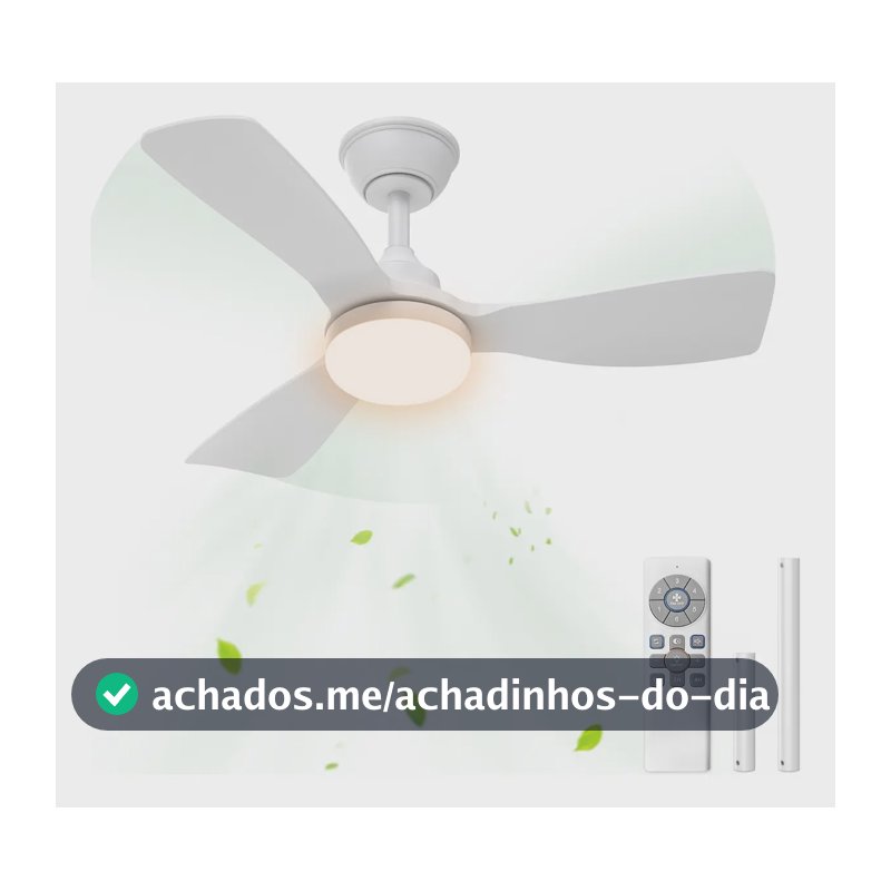 Ventilador de Teto 36" com Luz LED e Controle Remoto, Motor DC Silencioso para Quarto