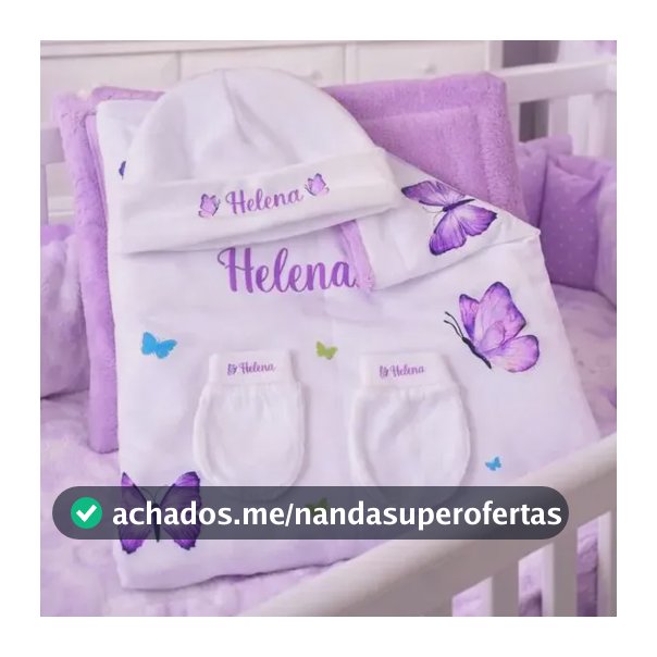 Manta Personalizada Para Bebe 70x90 Cm Touca E Luvas Borboleta Branco