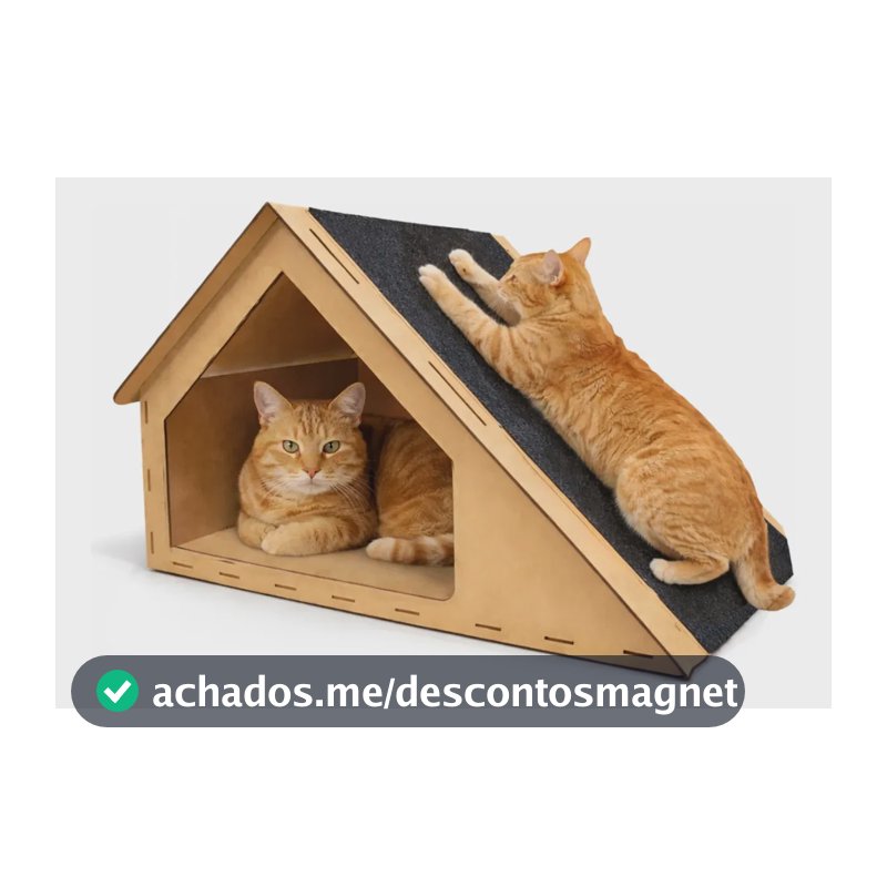 Casinha Gato Toca Arranhador Madeira Mdf Carpete 30x47x36cm - ACB Torneados em Madeiras