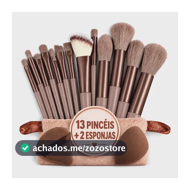 Kit Pincéis Maquiagem 13 Peças + 2 Esponjas Com Estojo Marrom