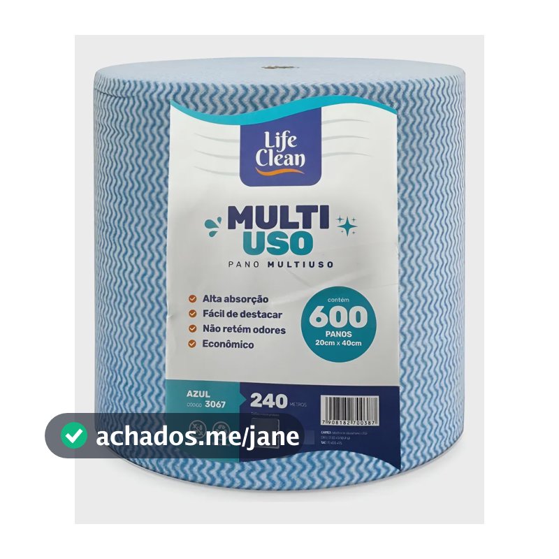 Pano Multiuso Azul Rolo 20cm X 240m C/ 600 Panos Azul