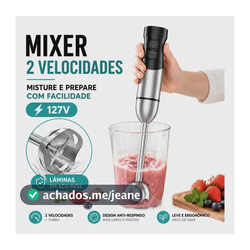 Mixer De Mão Inox 304 Elétrico 260w 2 Velocidades Portátil Inox-127v 127v