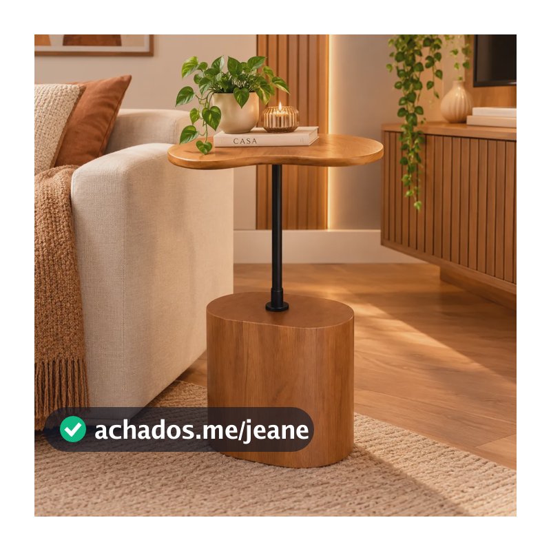 Mesa Lateral Design Moderno Multiuso Base Em Madeira Dourado