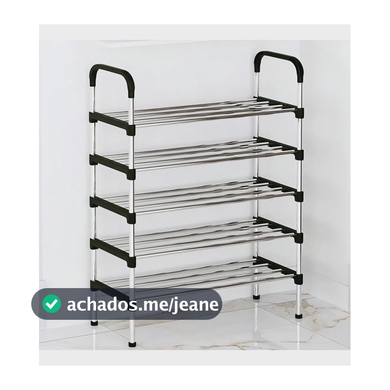 Sapateira Vertical Moderna Preto Aço Cromado 5 Prateleiras 97x54x26cm