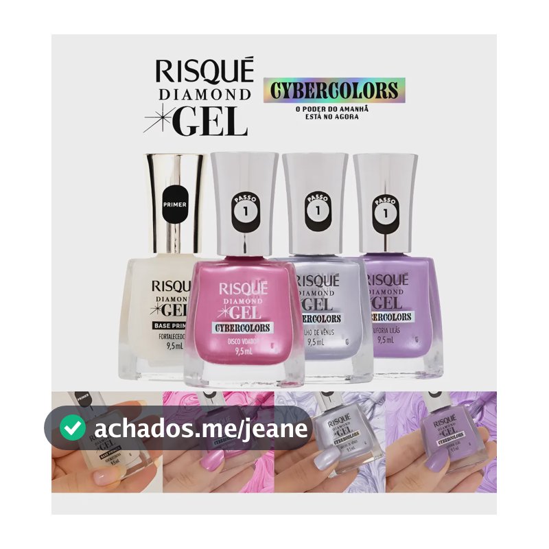 Kit Esmaltes Cybercolors Risqué Diamond Gel + Base Primer Novas Cores