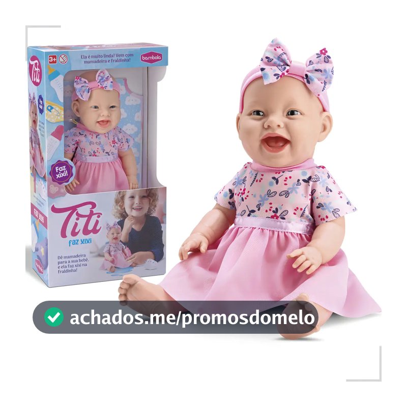 Boneca Titi Faz Xixi Bambola com Fraldinha e Mamadeira 34cm