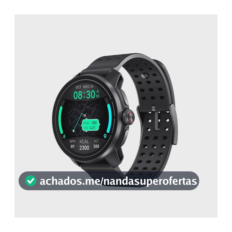Smartwatch QCY Track S10 Relógio Inteligente, GPS de Dupla Banda para Triatlo, Tela AMOLED de 1,43 polegadas, Bateria 500 mAh, Autonomia de 19 dias, Monitoramento de Saúde, Cor Preto