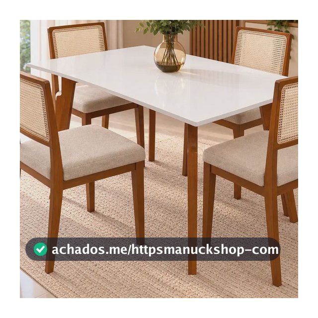 Mesa Jantar 4 Lugares Retangular 120x80 Madeira Maciça Off White Marrom