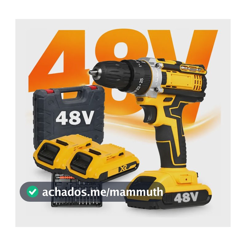 Parafusadeira Furadeira 48v Profissional 2 Baterias Sem Fio Amarelo 127/220v 50 Hz X 60 Hz