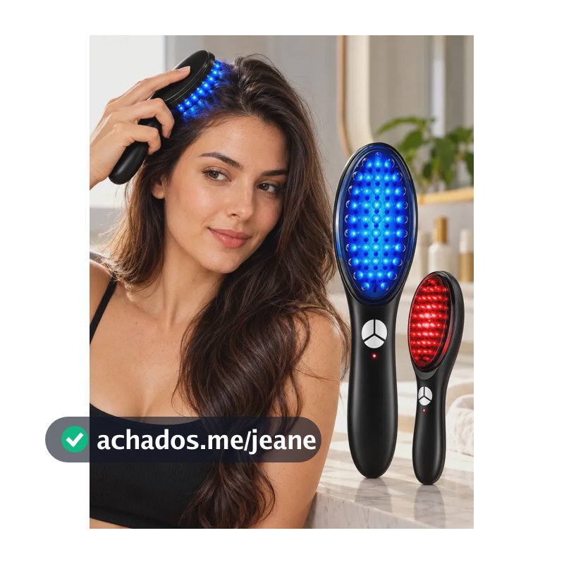 Escova Massageadora Capilar 4 Em 1 Led Terapia Antiqueda Preto Bivolt/usb