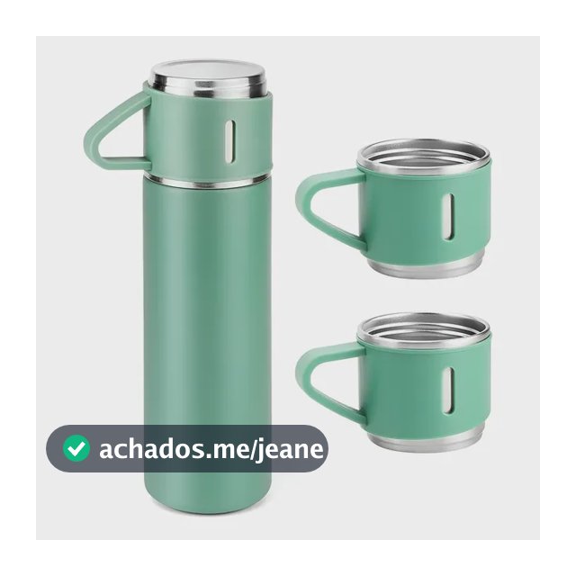 Caneca Kit Garrafa Térmica Vacuum Bottle Inox 500ml + 3 Xíca Verde